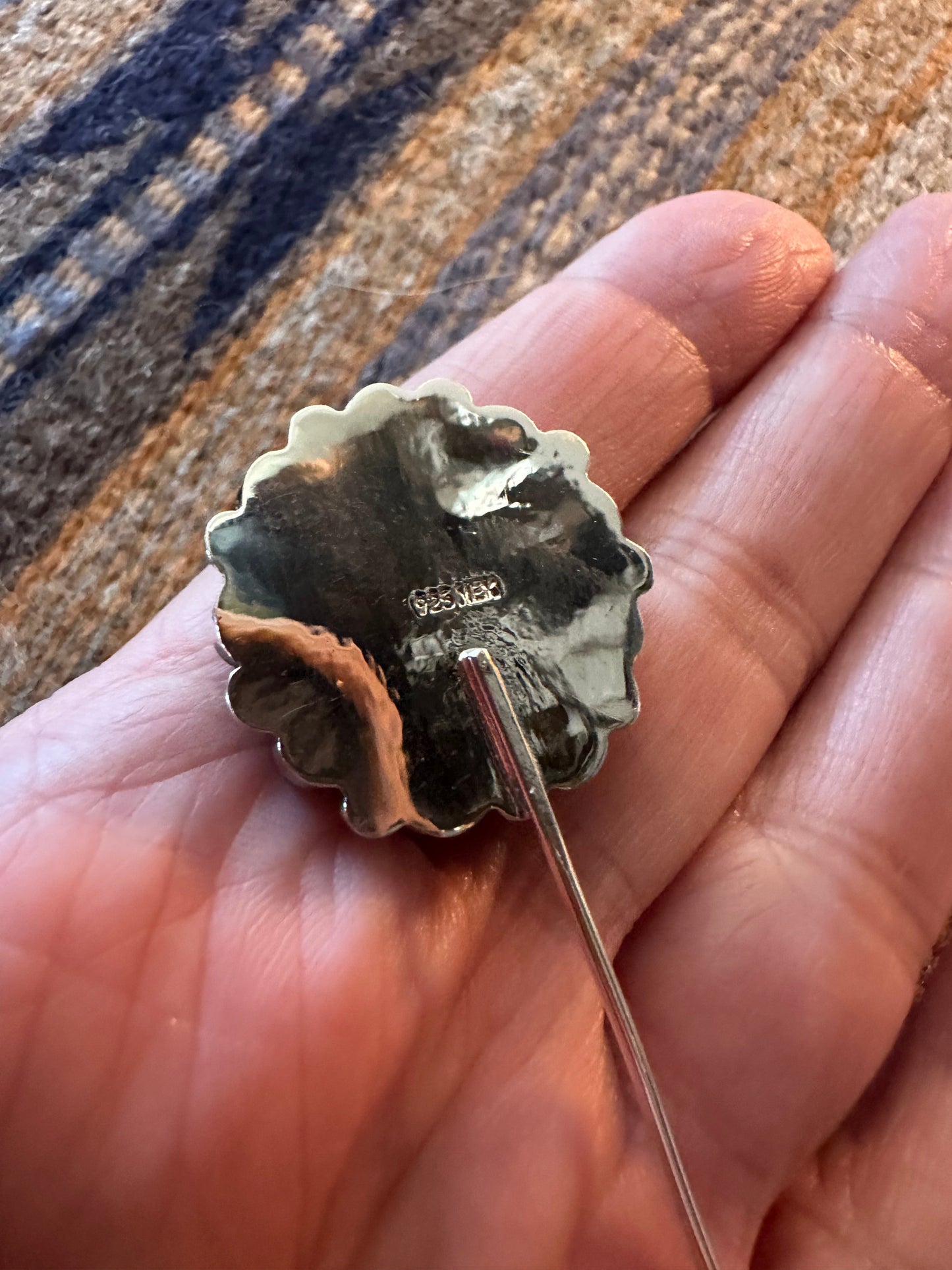 Handmade Sterling Silver and Turquoise Flower Hat Pin