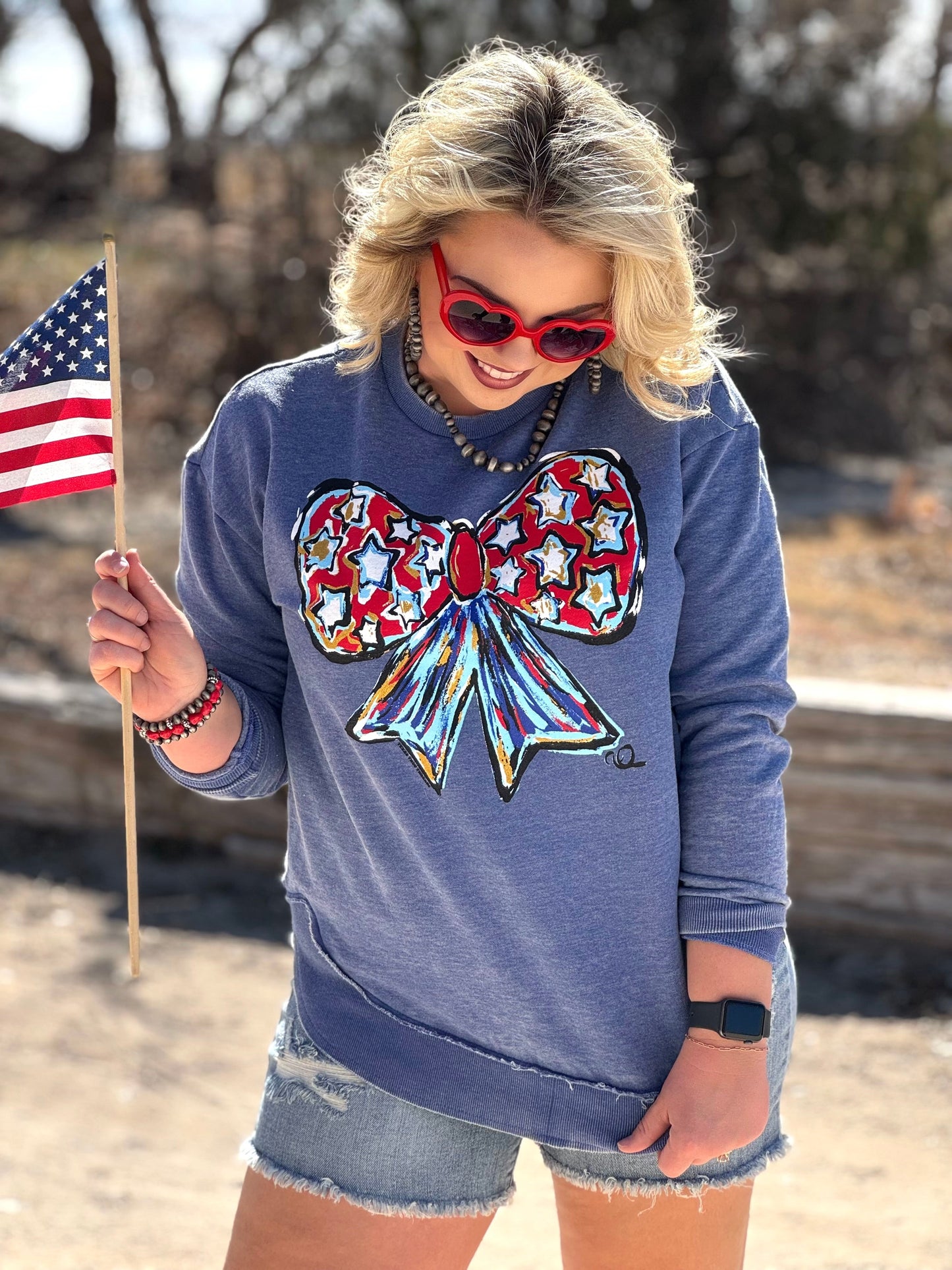 Callie Ann Stelter Patriotic Bow Poncho Sweatshirt