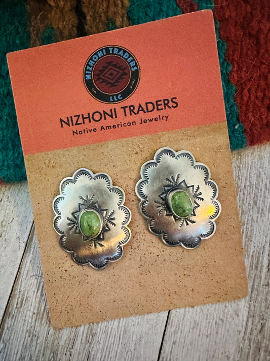 Navajo Turquoise & Sterling Silver Concho Post Earrings
