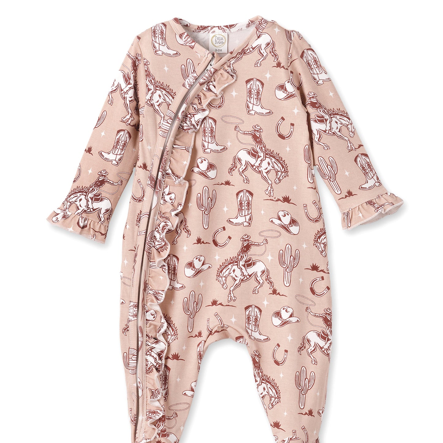 Wild Wrangler/Pink Bamboo Ruffle Zipper Romper