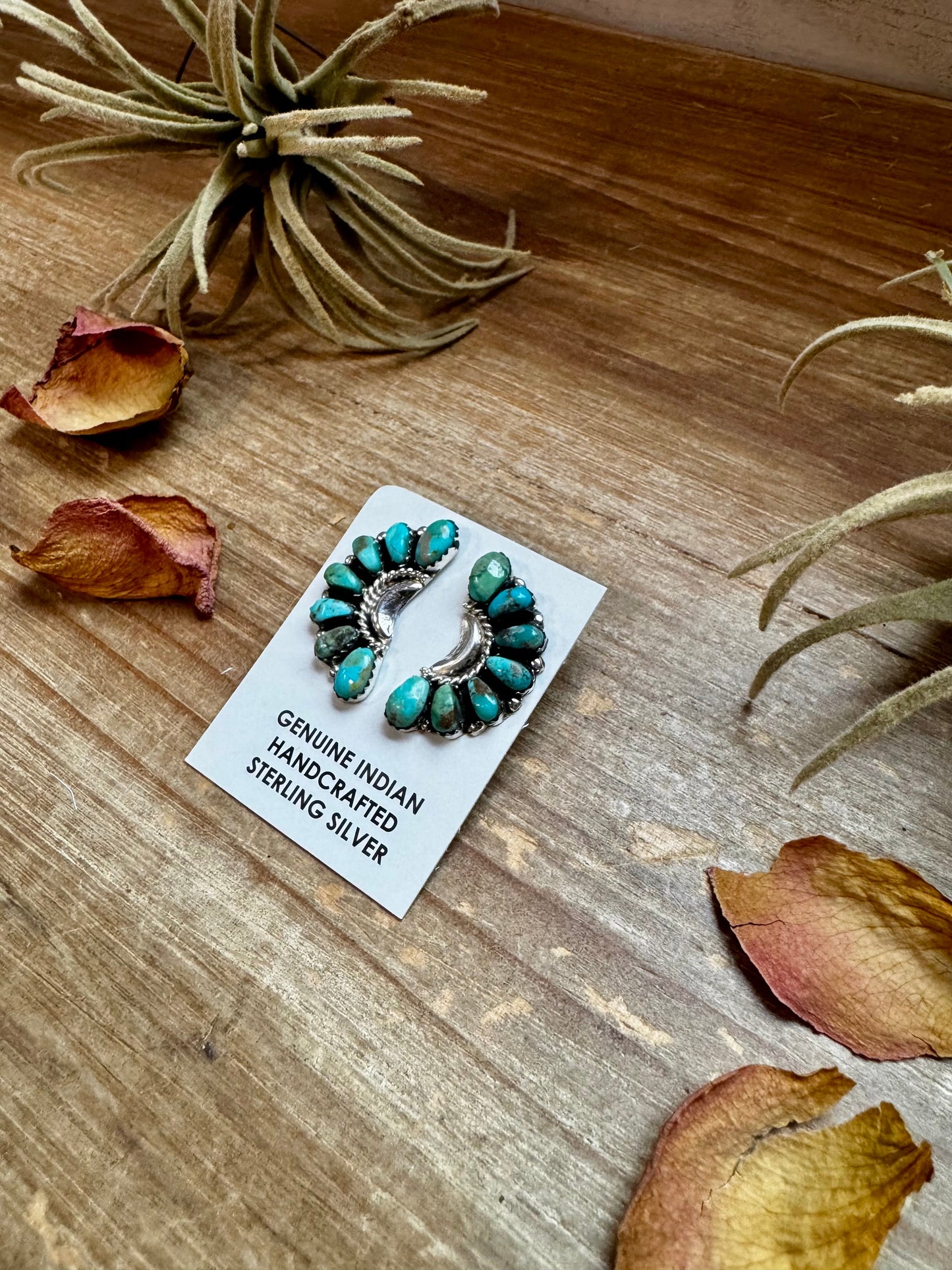 Half Cluster Earrings – Turquoise & Sterling Silver