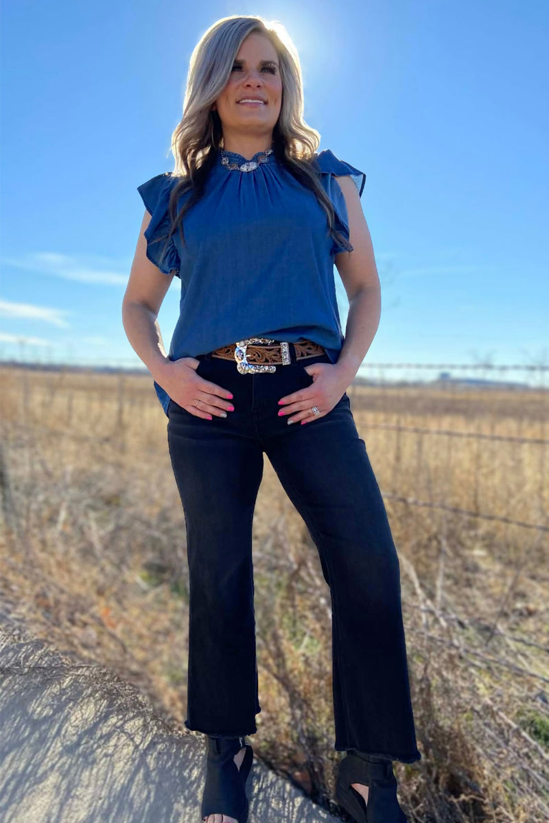 Babydoll Denim Dark Wash Top
