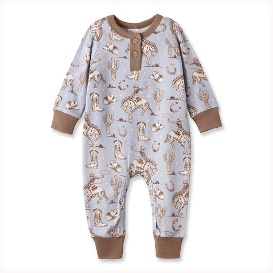 Wild Wrangler/Blue Western Bamboo Henley Cowboy Romper