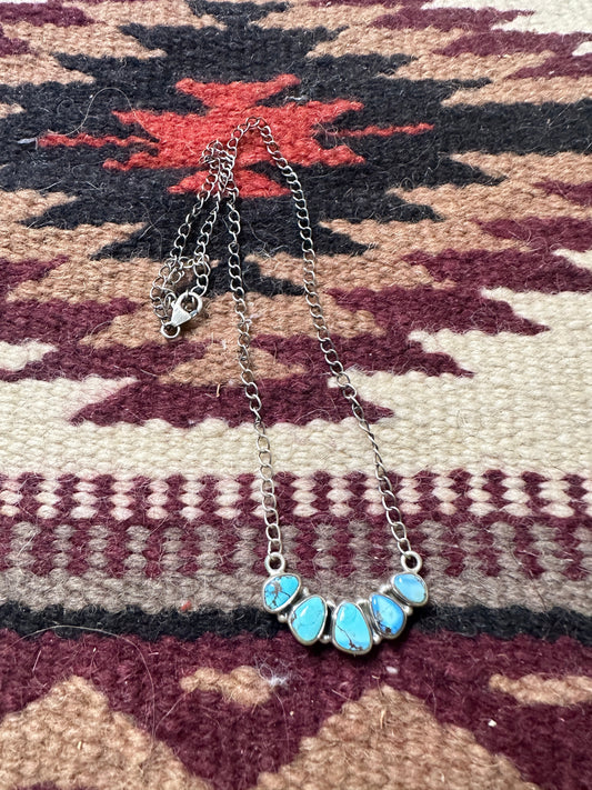 Beautiful Handmade Sterling Silver & Golden Hills Turquoise 5 Stone Necklace