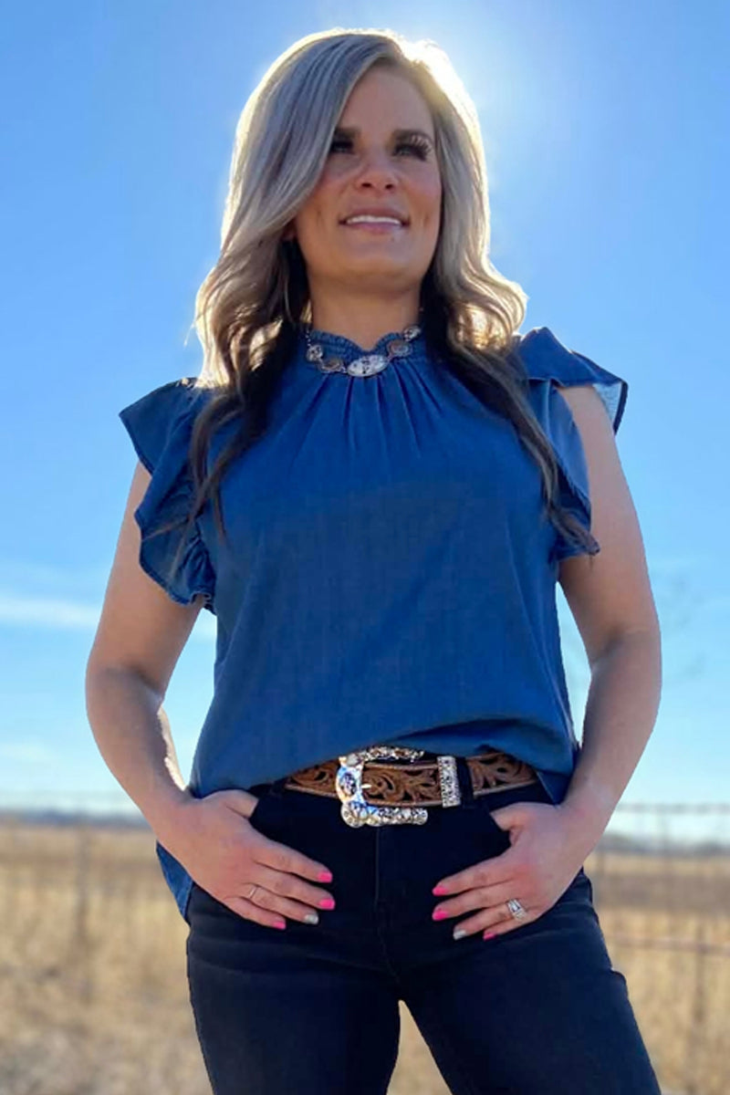 Babydoll Denim Dark Wash Top