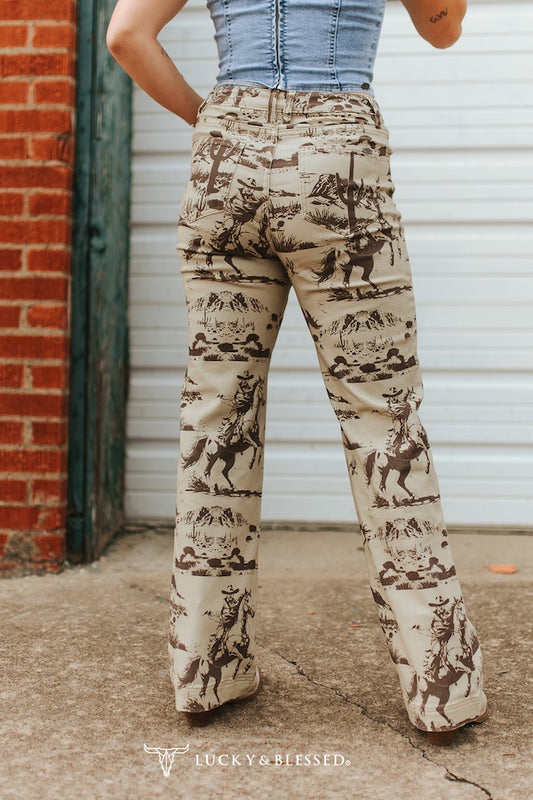 Beige Desert Printed High Rise Trouser Jeans (32in Inseam)