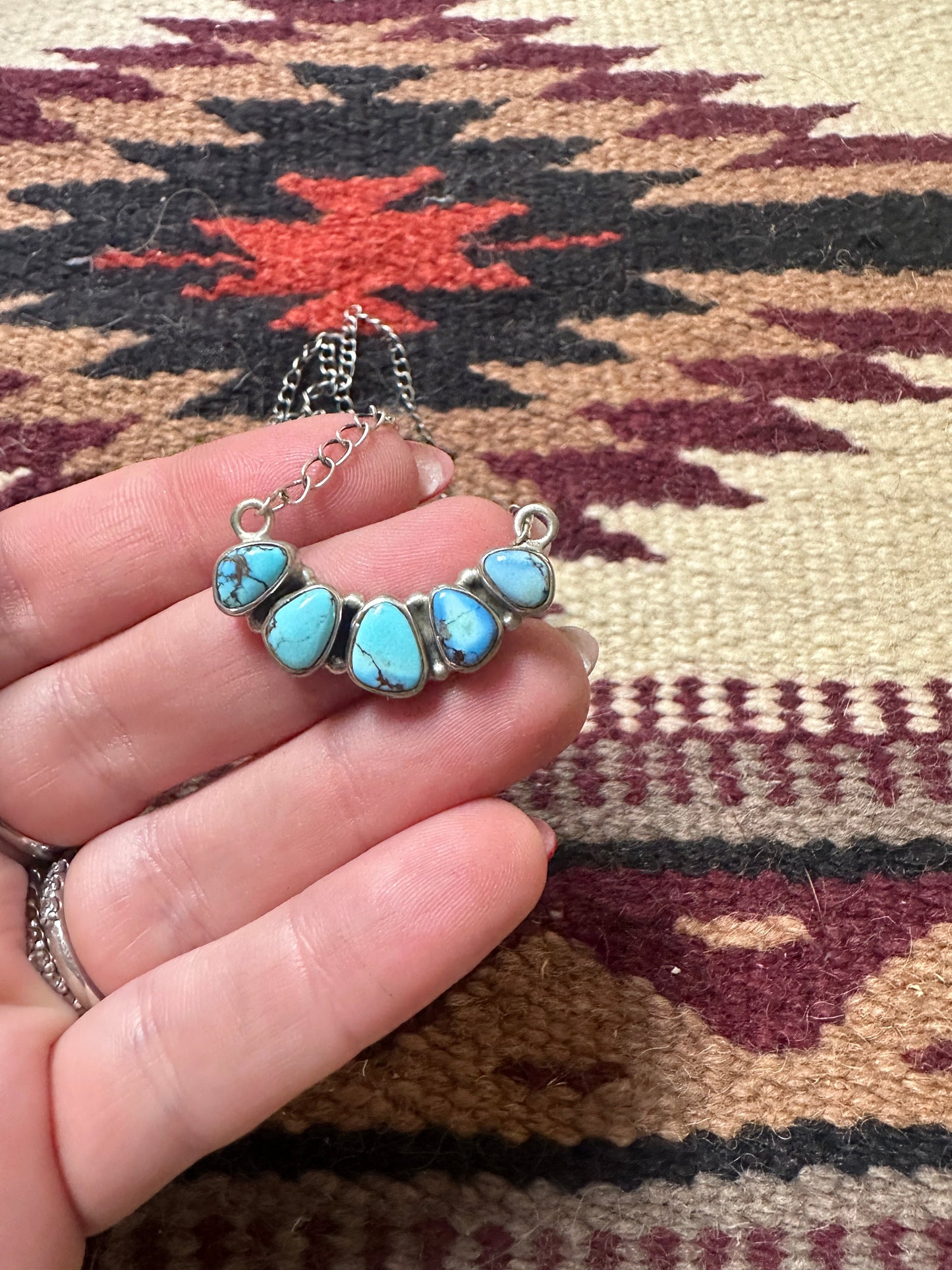 Beautiful Handmade Sterling Silver & Golden Hills Turquoise 5 Stone Necklace