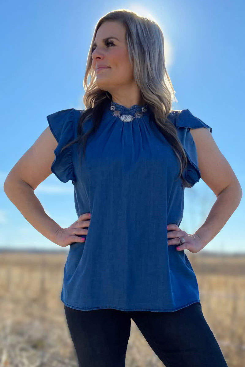 Babydoll Denim Dark Wash Top