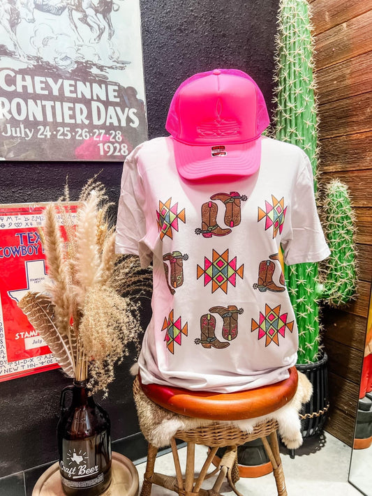 Neon Aztec Boots Design on Tee