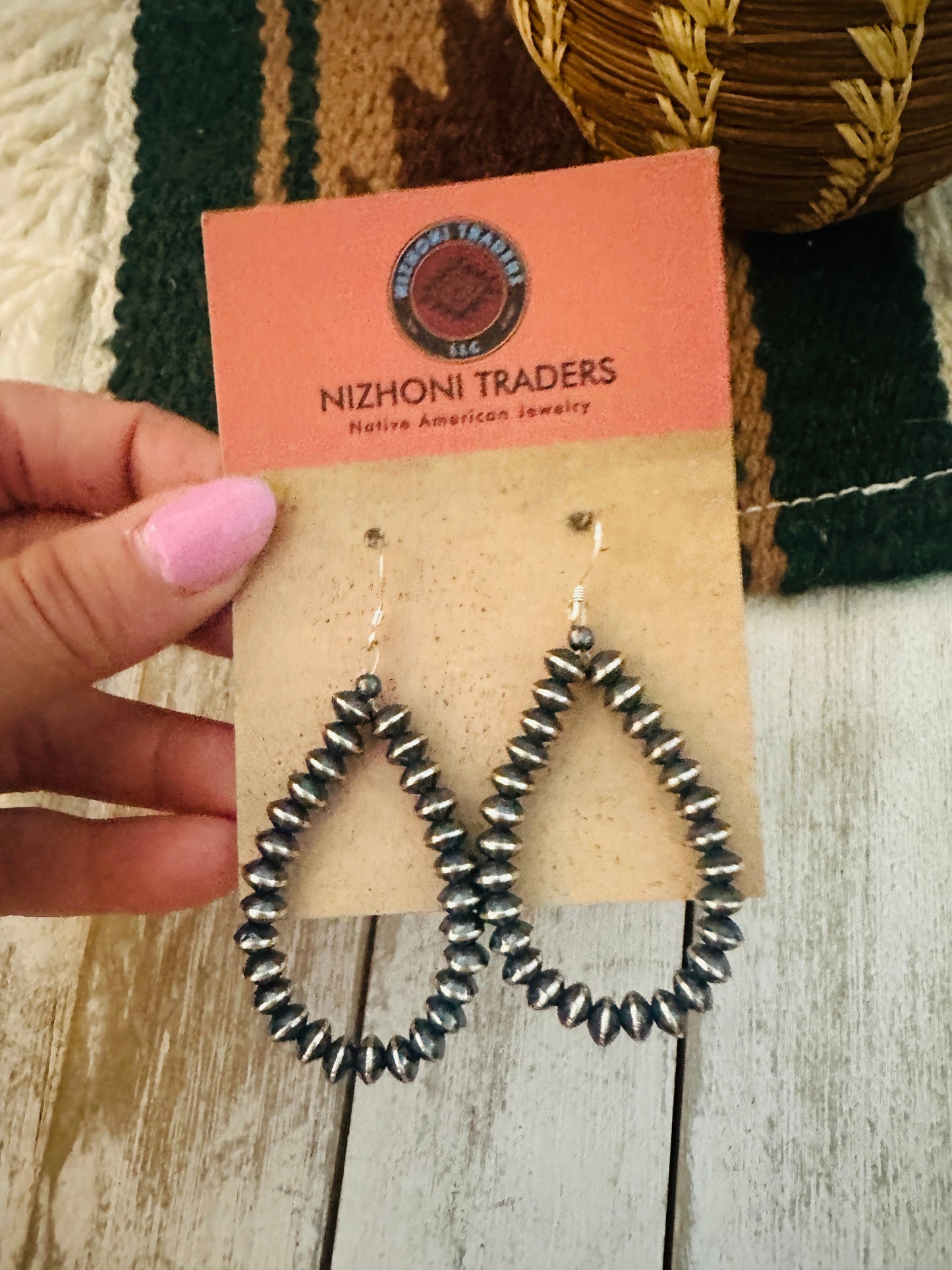 Navajo Sterling Silver Saucer Pearl Dangle Hoop Earrings