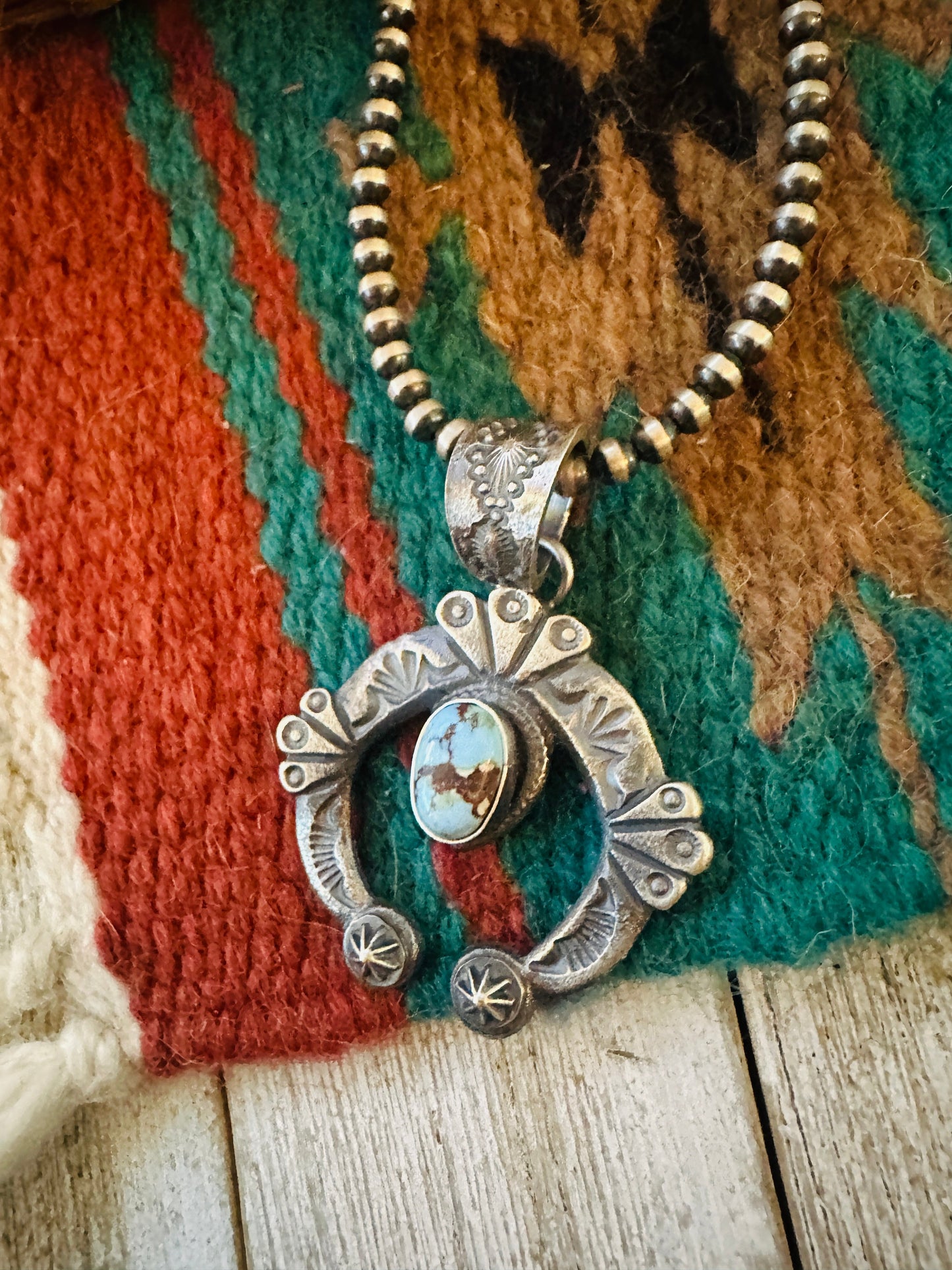Navajo Sterling Silver & Golden Hills Turquoise Naja Pendant by Kevin Billah
