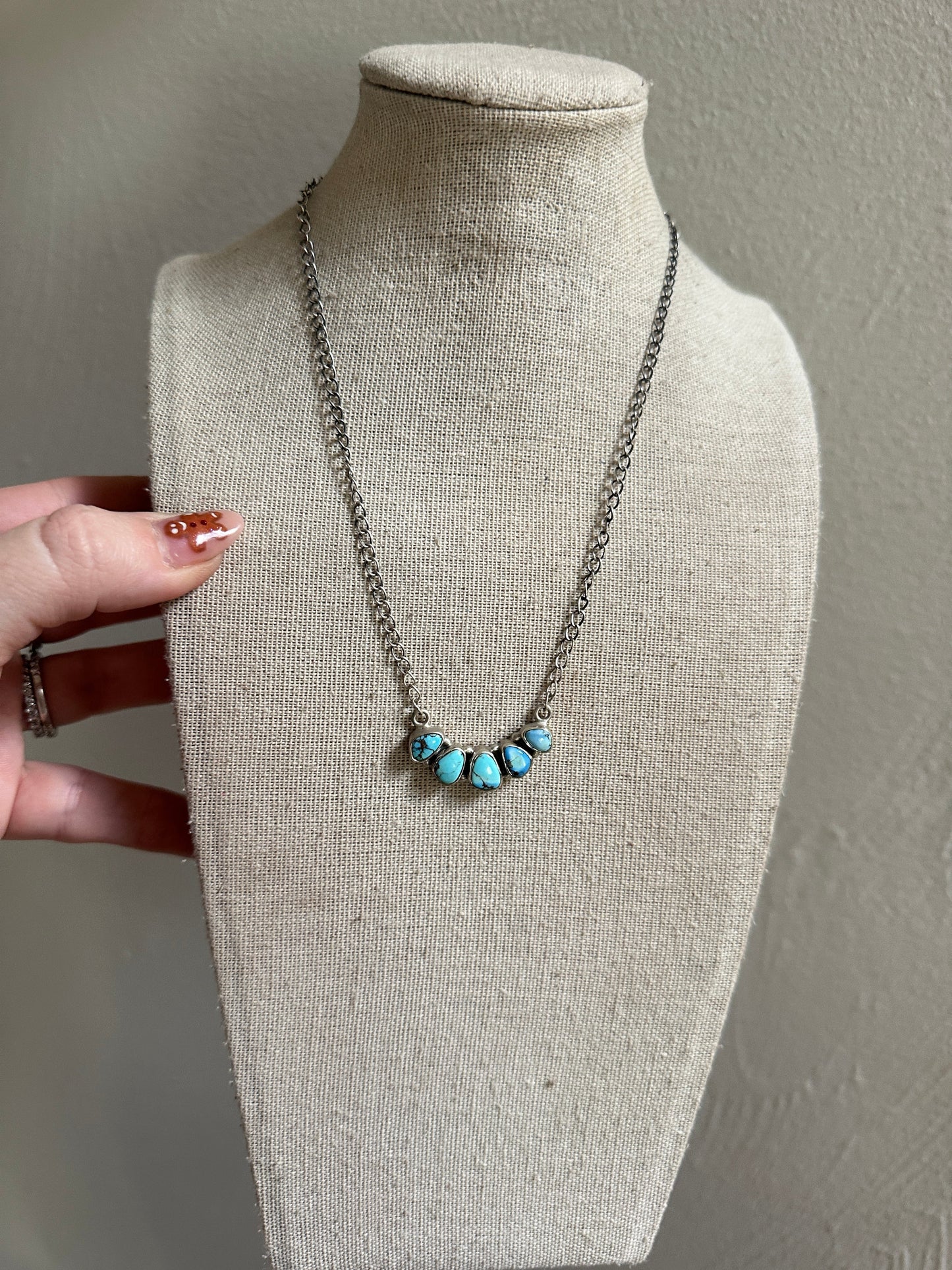 Beautiful Handmade Sterling Silver & Golden Hills Turquoise 5 Stone Necklace