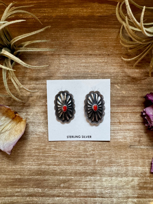 Red Stud Earrings Concho earrings – Sterling Silver