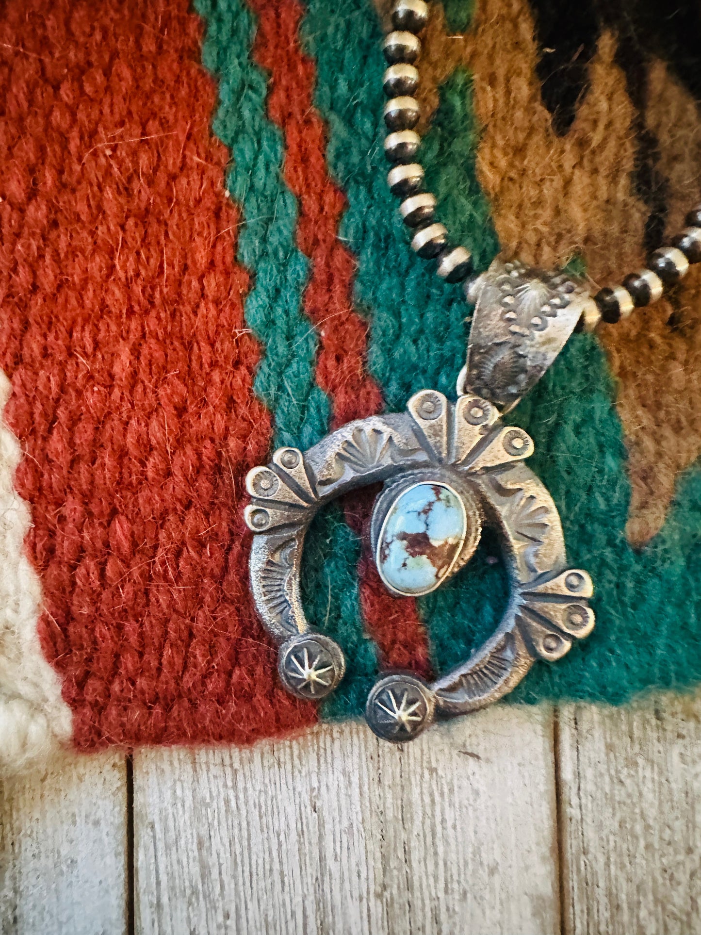Navajo Sterling Silver & Golden Hills Turquoise Naja Pendant by Kevin Billah