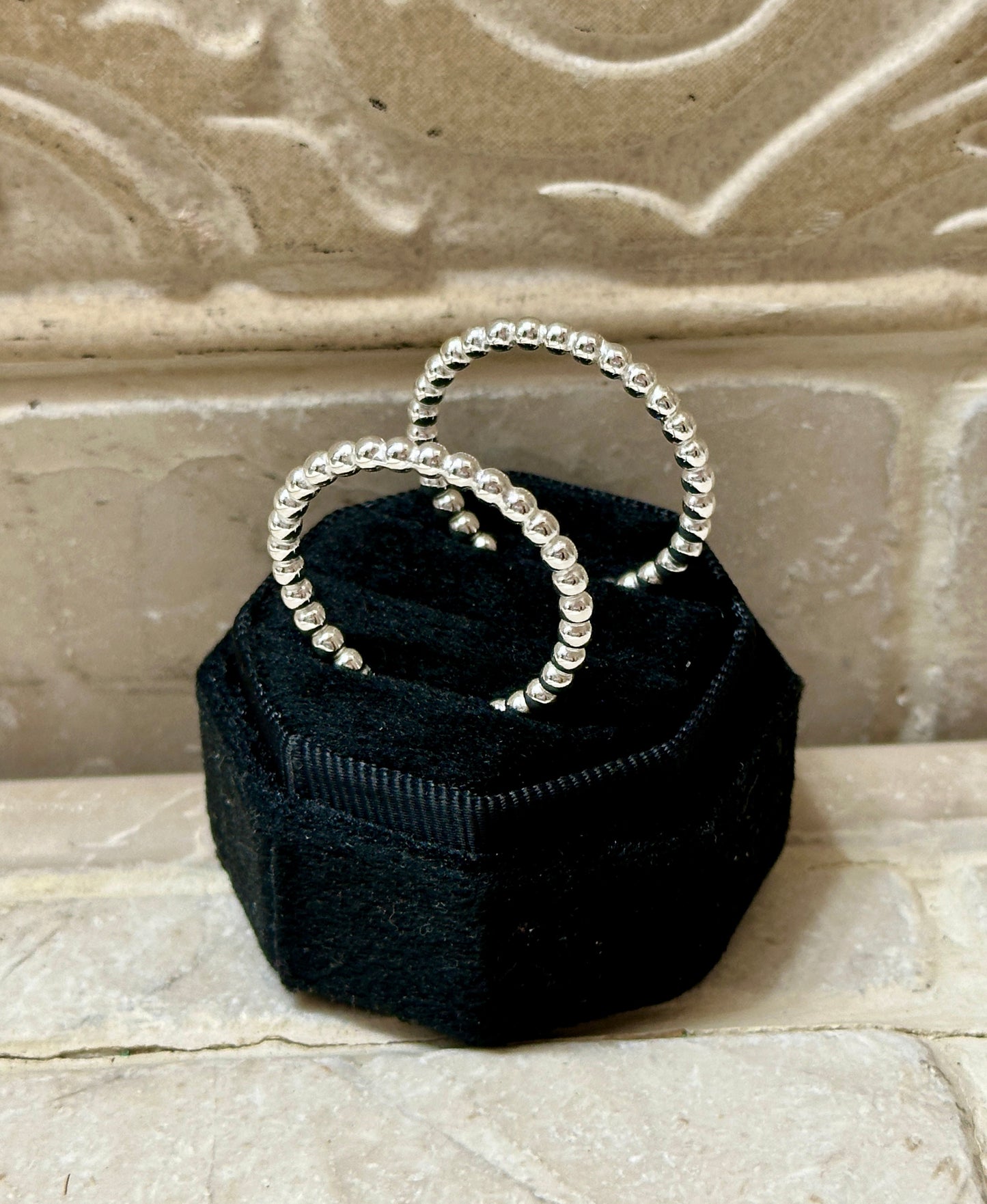 Beaded Hoop Earrings Sterling Silver  1 1/8”