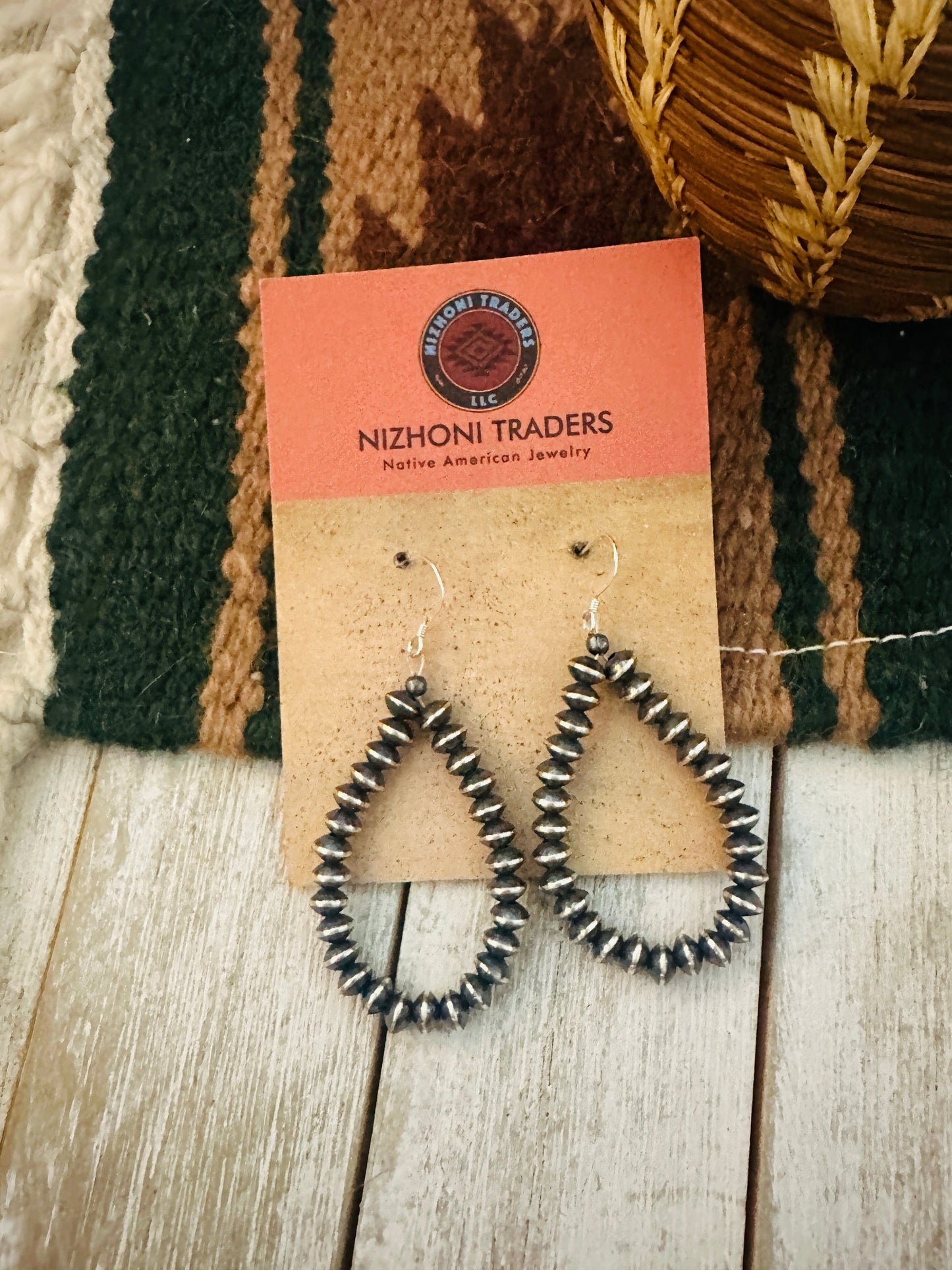 Navajo Sterling Silver Saucer Pearl Dangle Hoop Earrings