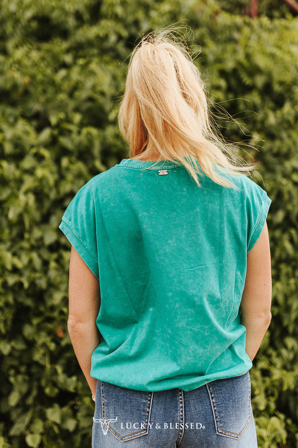Lucky Horse EmbroideredMineral Wash Top