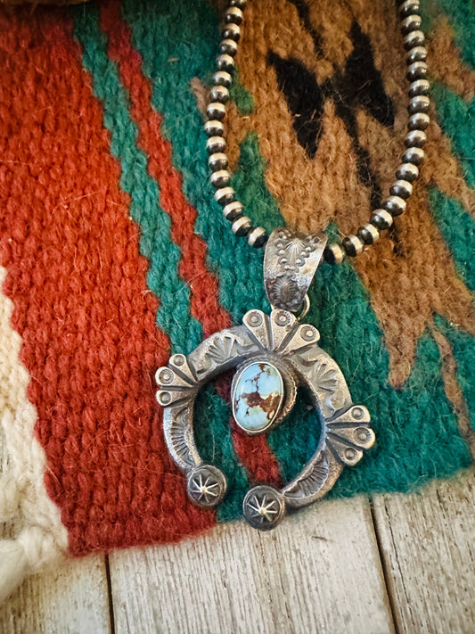 Navajo Sterling Silver & Golden Hills Turquoise Naja Pendant by Kevin Billah