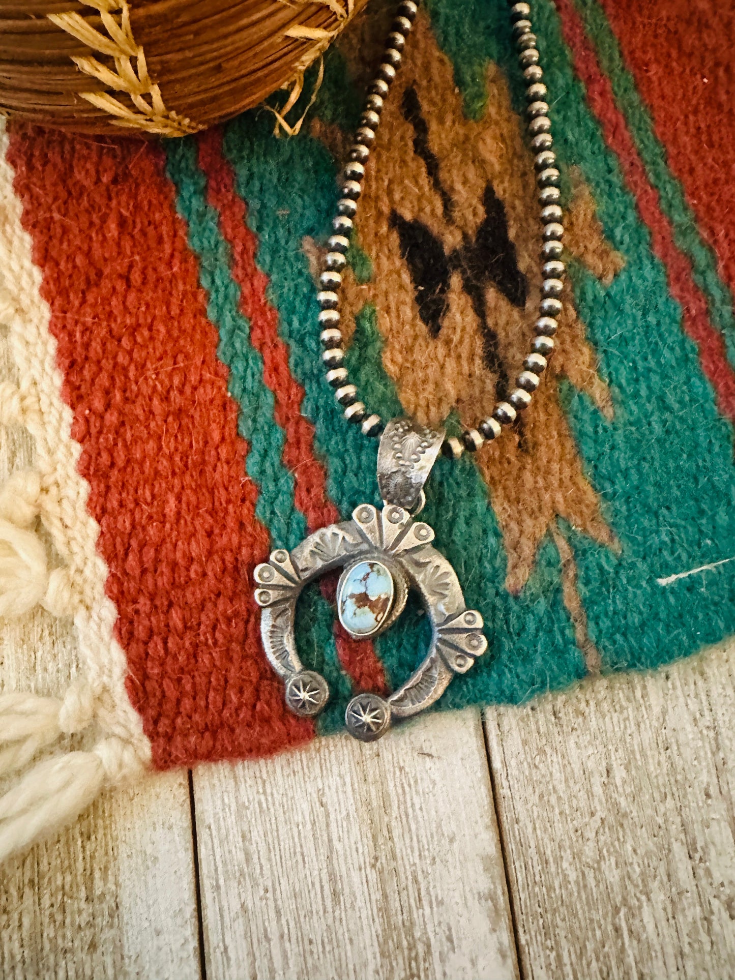 Navajo Sterling Silver & Golden Hills Turquoise Naja Pendant by Kevin Billah