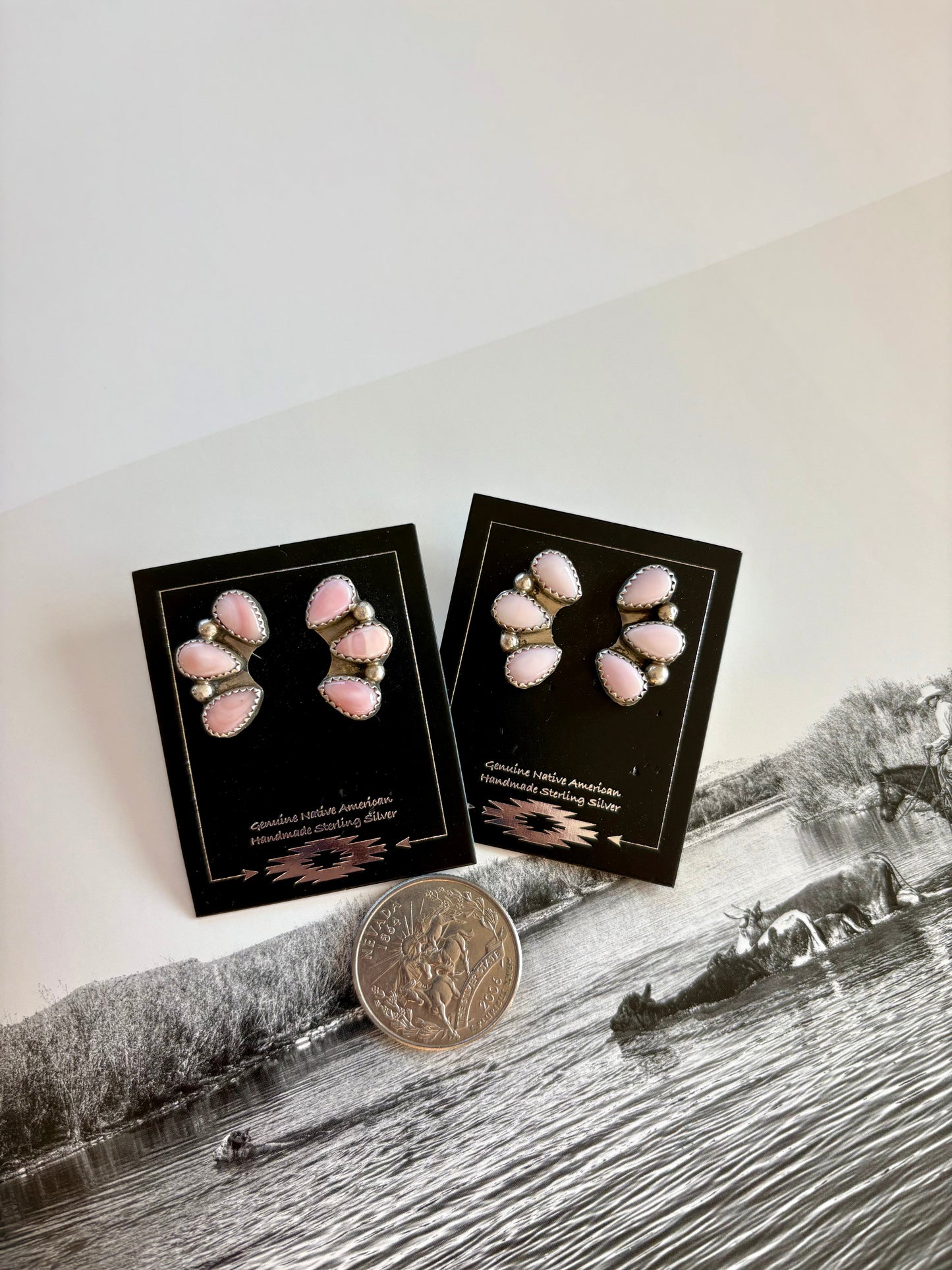 3 Stone Pink Conch Studs