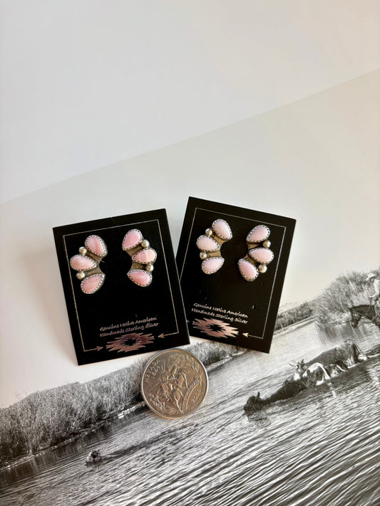 3 Stone Pink Conch Studs