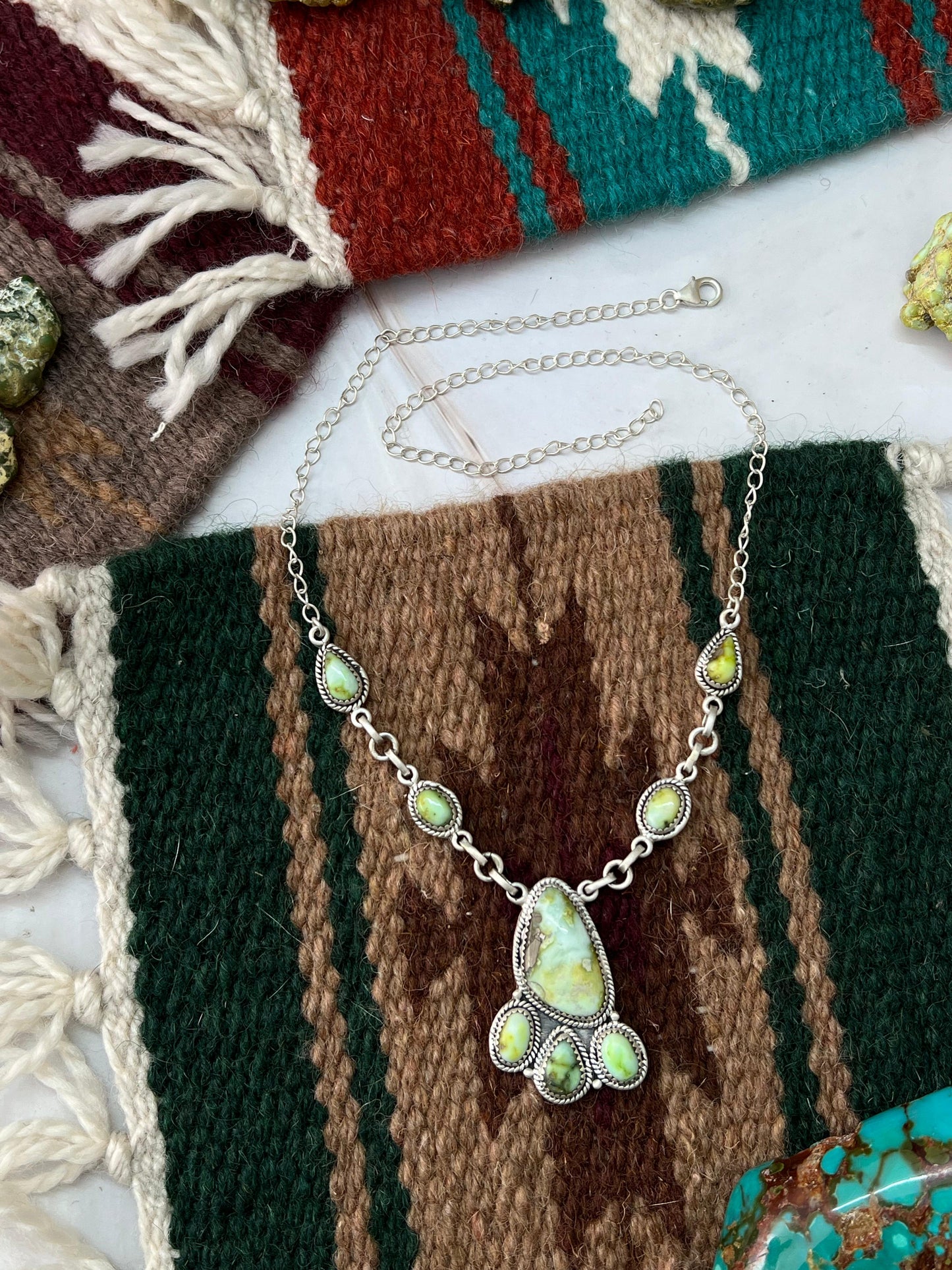 Handmade Sterling Silver Palomino Turquoise Necklace with Signed Nizhoni