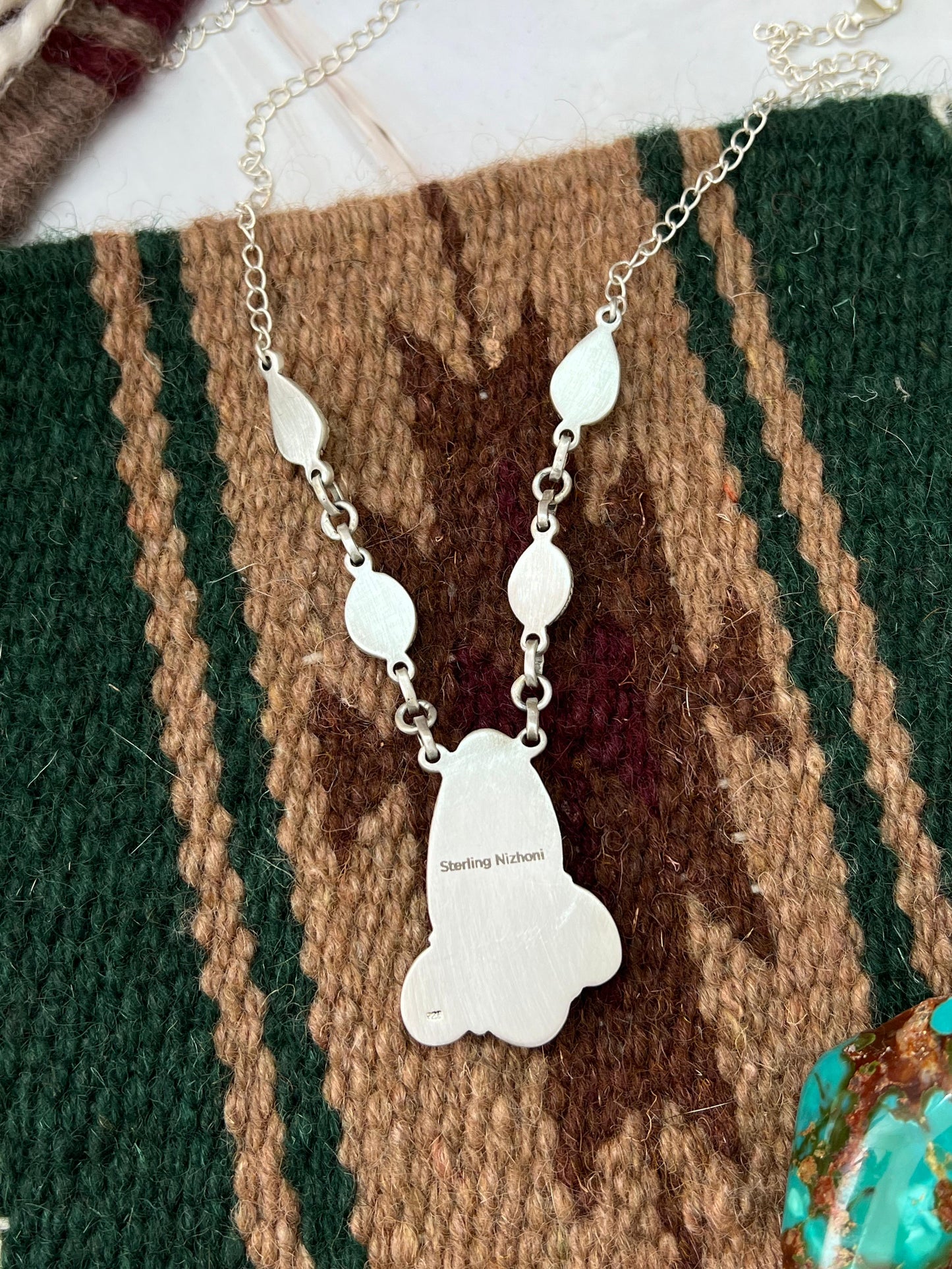 Handmade Sterling Silver Palomino Turquoise Necklace with Signed Nizhoni