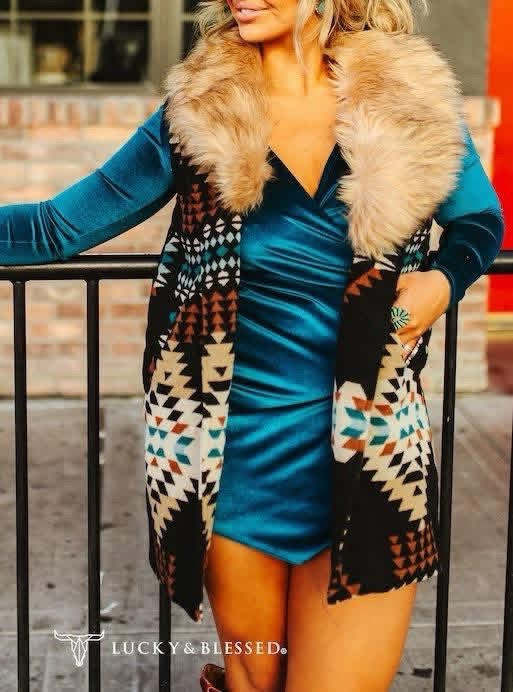 Stunning Aztec Faux Fur Vest