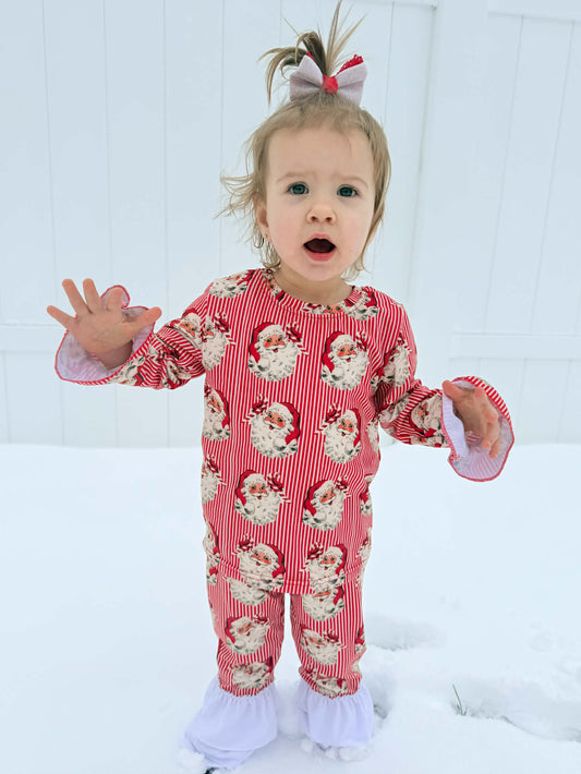 Santa Stripe two piece ruffle set