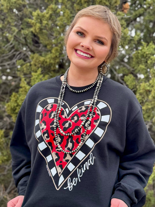 Be Kind Leopard Heart Long Sleeve Tee & Sweatshirt