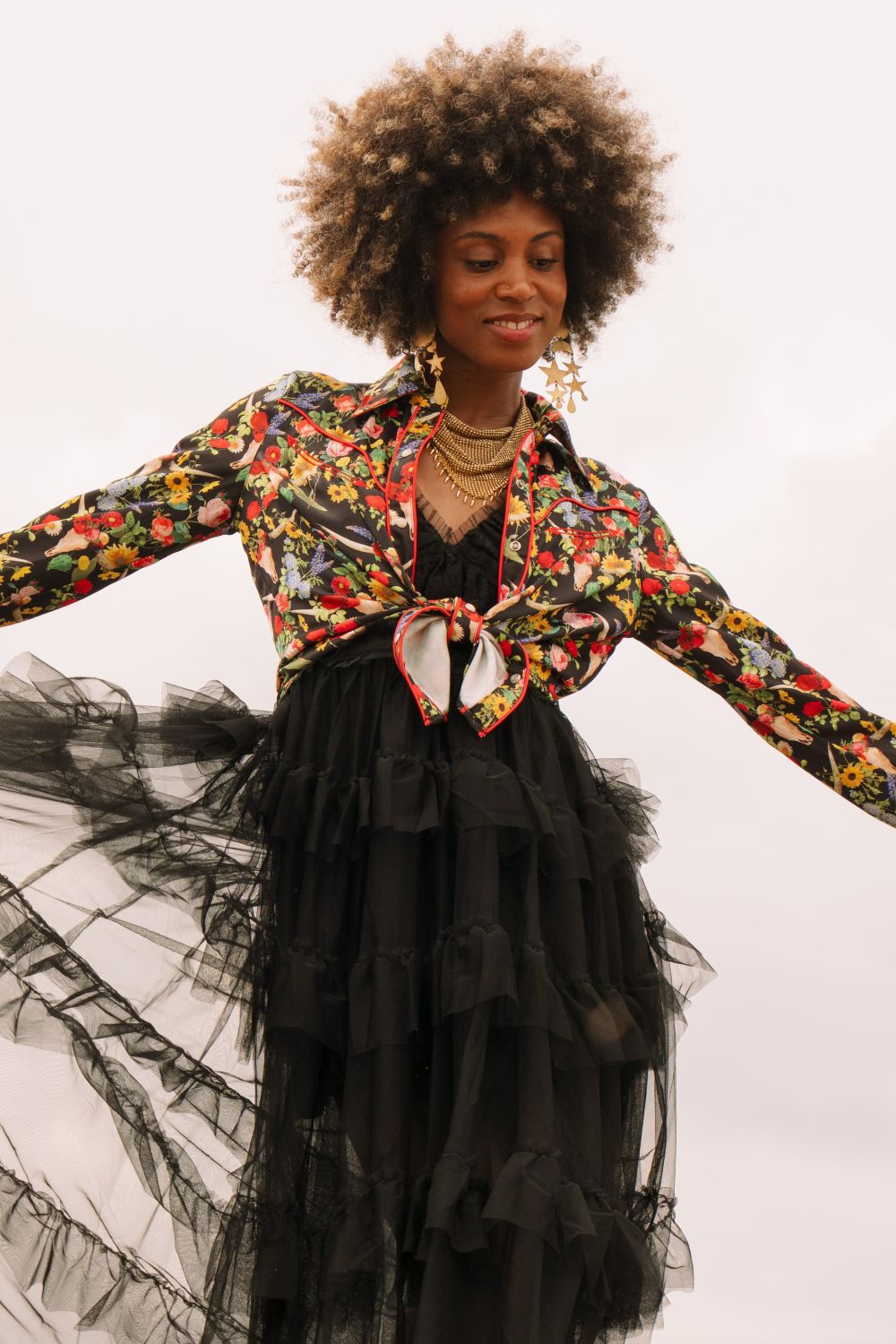 Floral Black Button Up