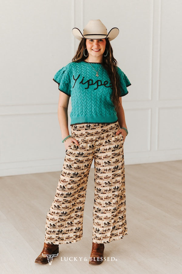Jade Knit Stitched Ruffle Short Sleeve Sweater Top