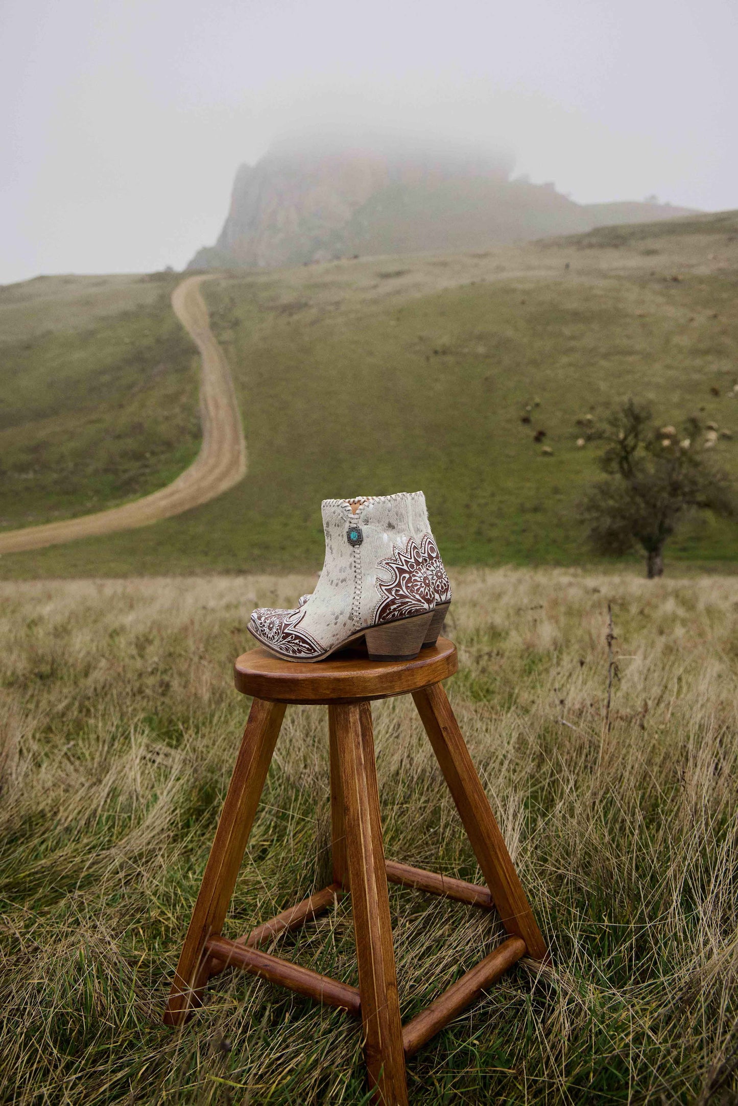 Myra Sierra Belle Handtooled Leather Booties in Almond White