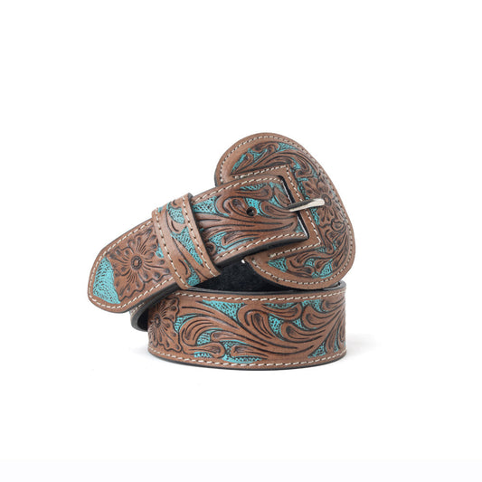Western Wreath Leather Belt in Bronco Sky
