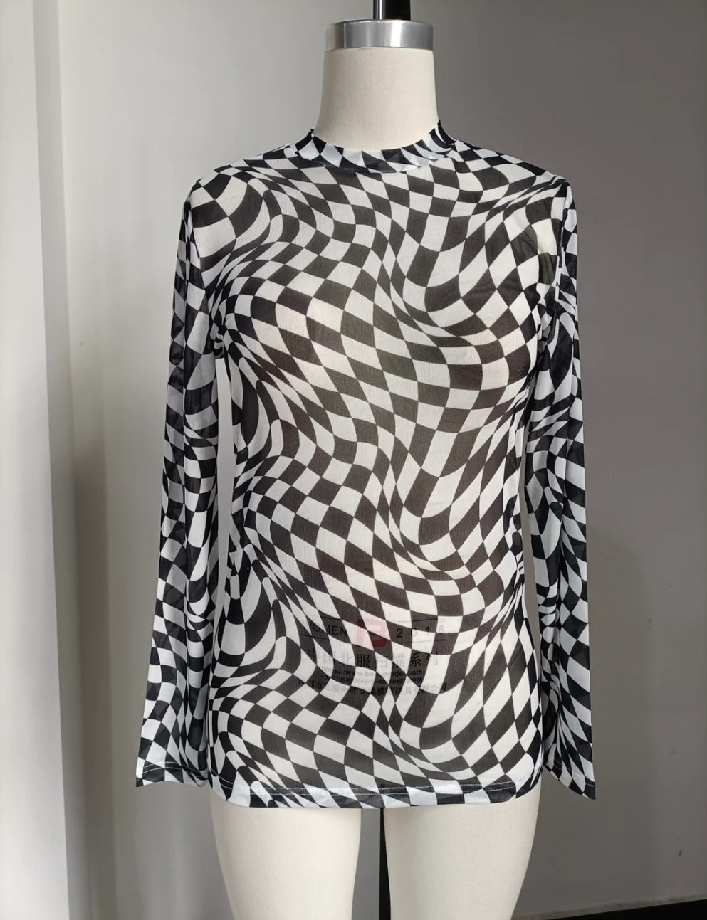 Checkered Wavy Mesh LS Top (3 colors)