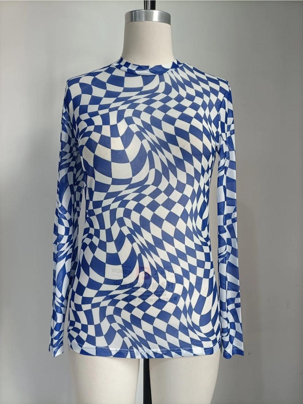 Checkered Wavy Mesh LS Top (3 colors)