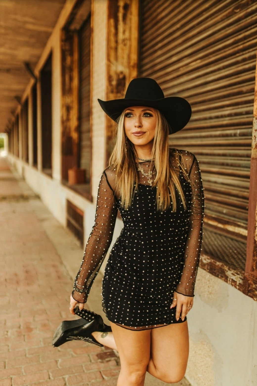 Black Mesh Studded Dress