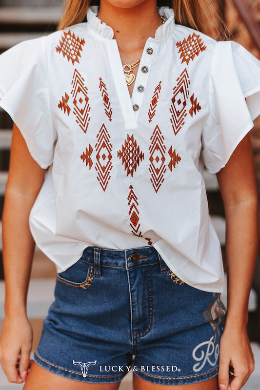 Emrboidered Ruffle Shirt (Ivory or Black)