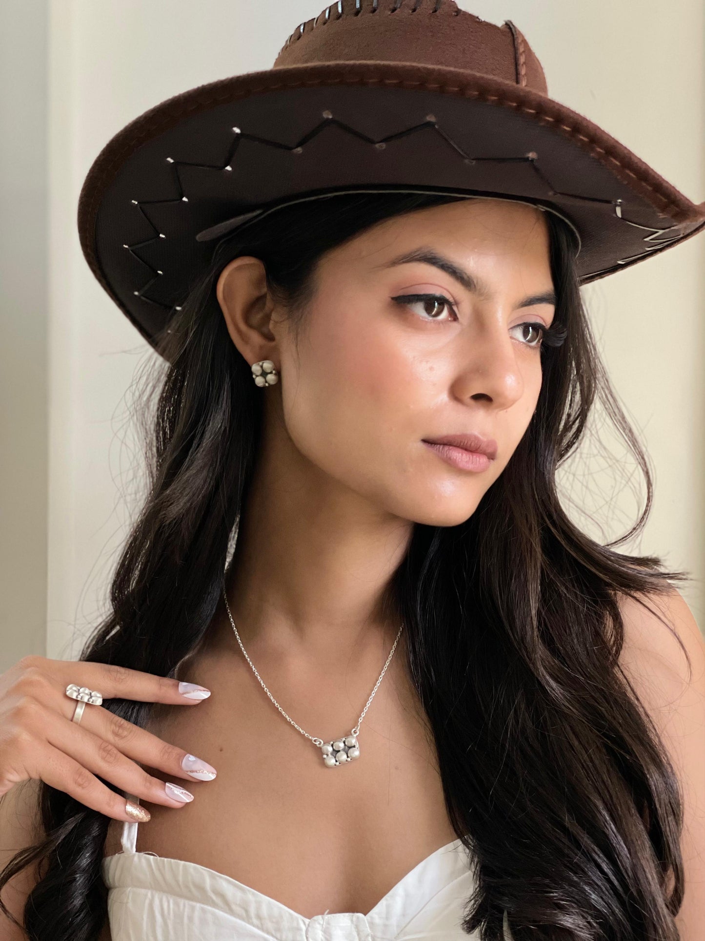 Handmade 'Sterling Silver' Necklace Earrings and Ring Set with Signed Nizhoni