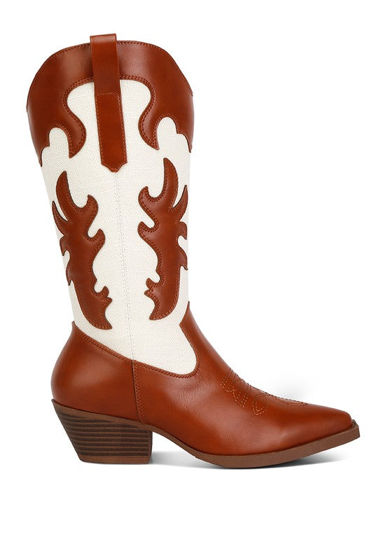 Fallon Faux Leather Patchwork Cowboy Boots