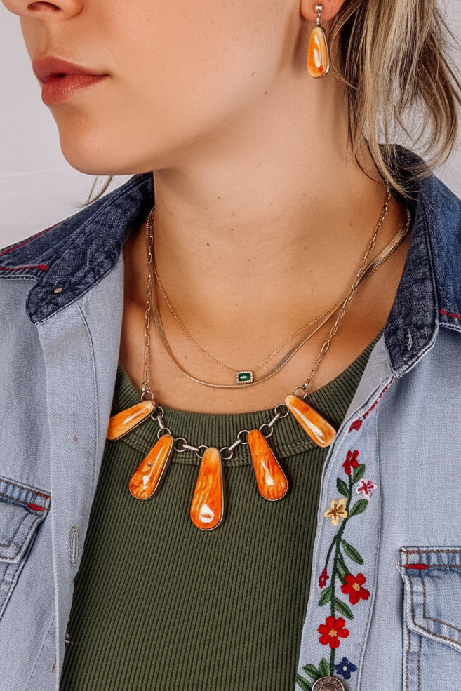 Burlington Orange Spiny Necklace + Earring Set