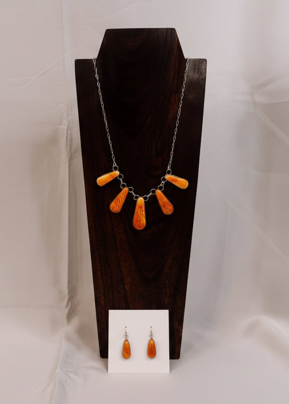 Burlington Orange Spiny Necklace + Earring Set