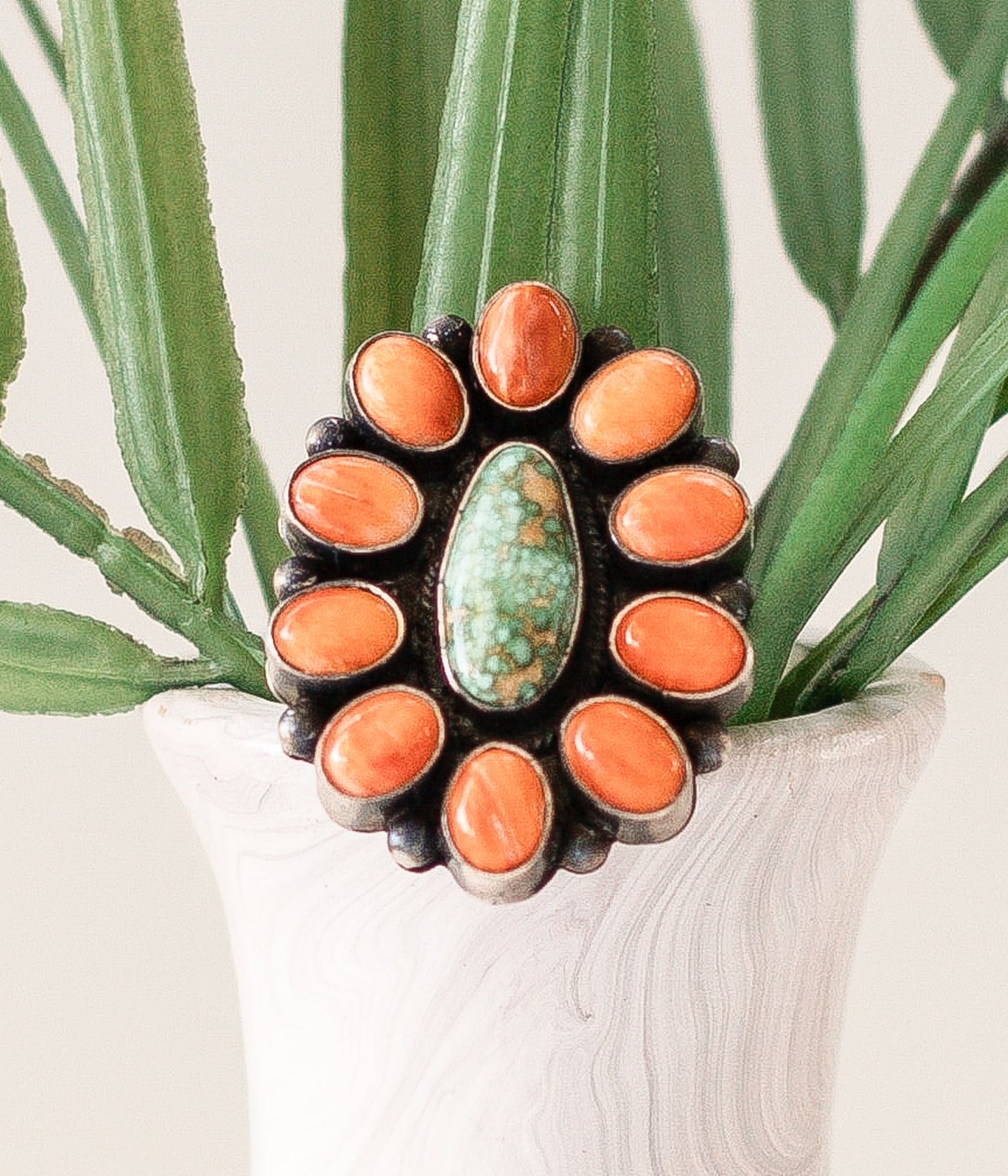 Isleta Authentic Spiny and Turquoise Ring