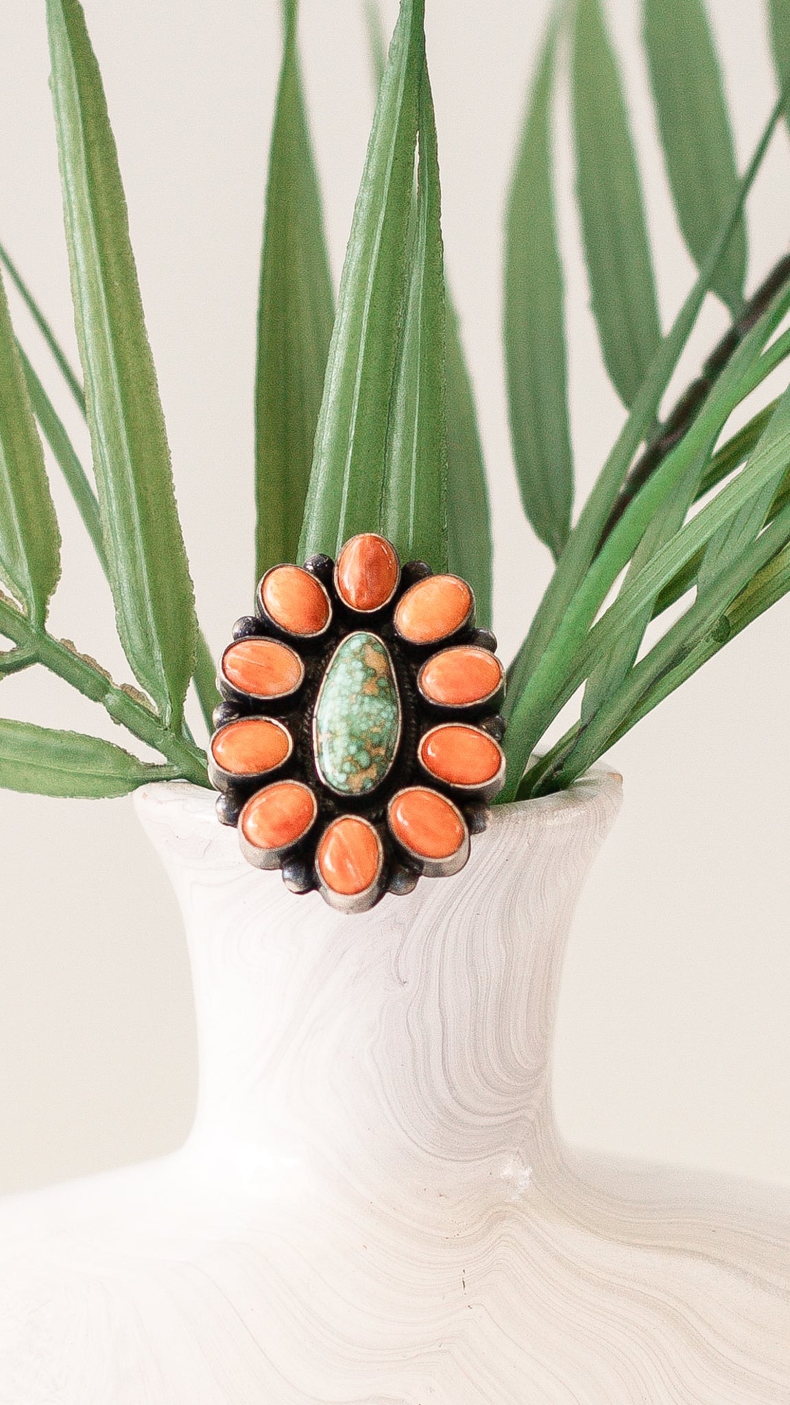 Isleta Authentic Spiny and Turquoise Ring