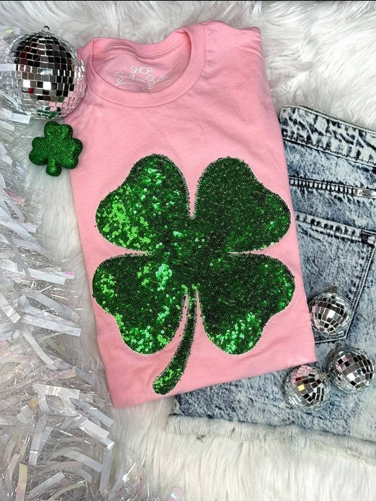 Sequin Shamrock Tee (Pink)