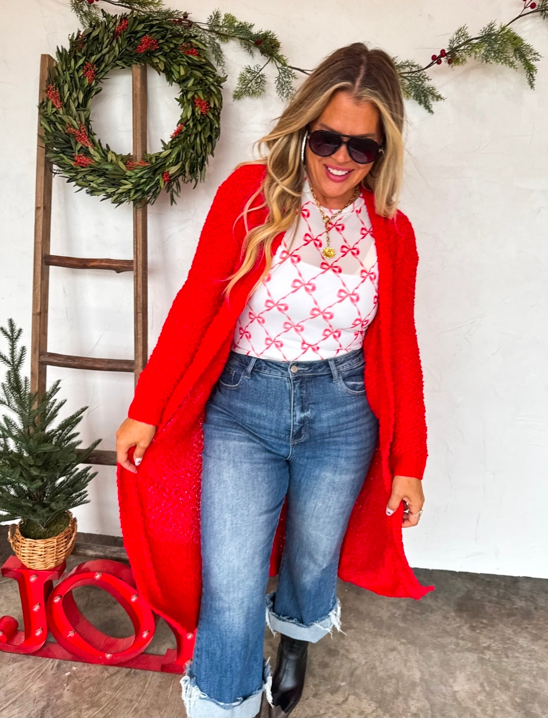 Christmas Red Popcorn Cardigan