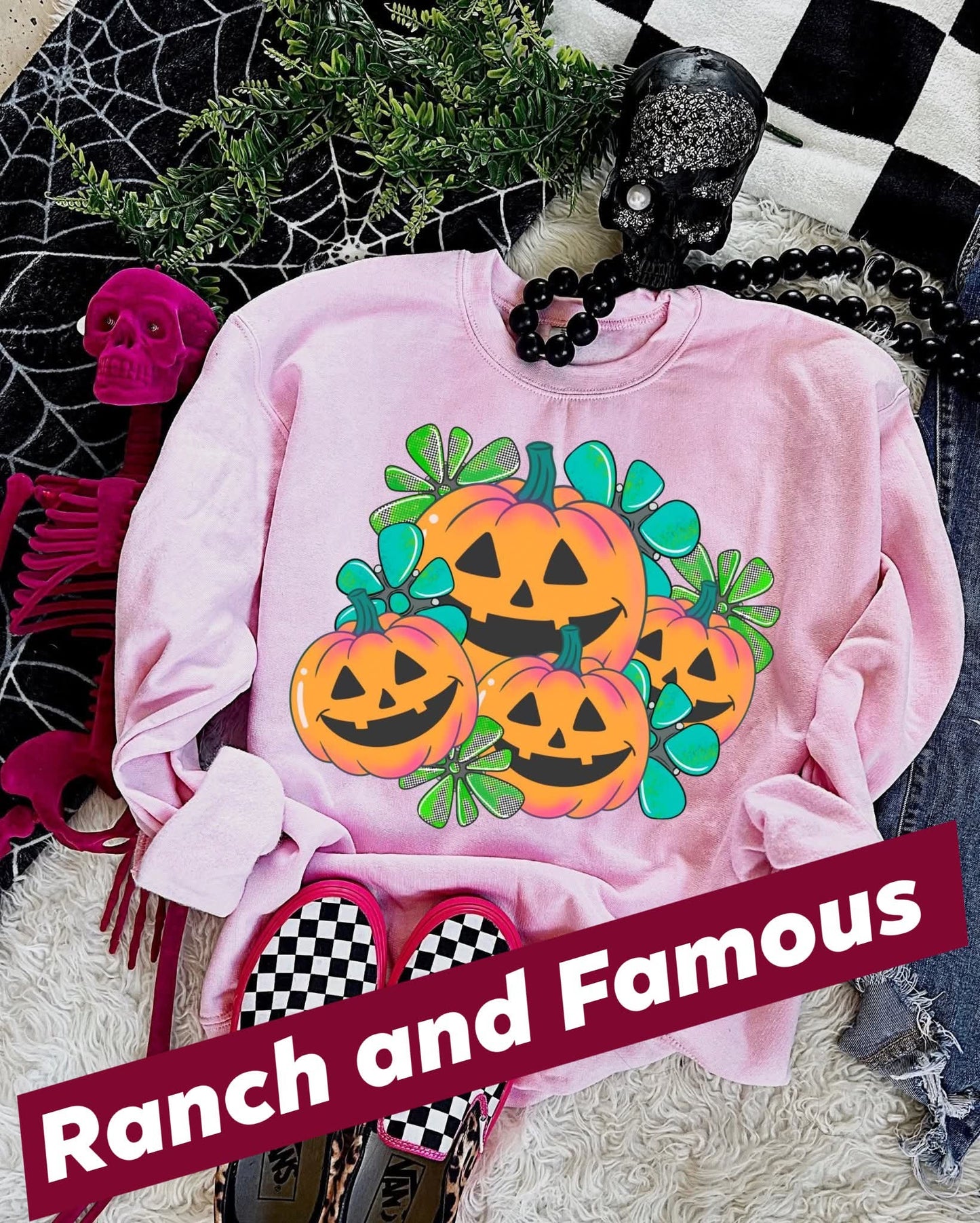 Turquoise and Pumpkins (long sleeve tee)