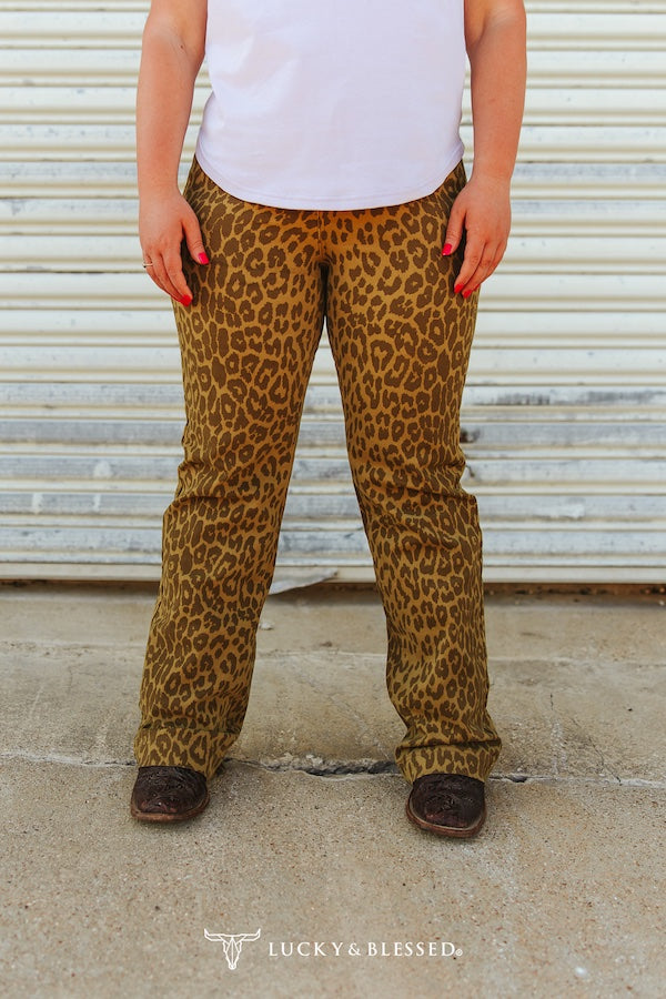 Brown Leopard Printed High Rise Trouser Jeans  Size (31.5in Inseam)