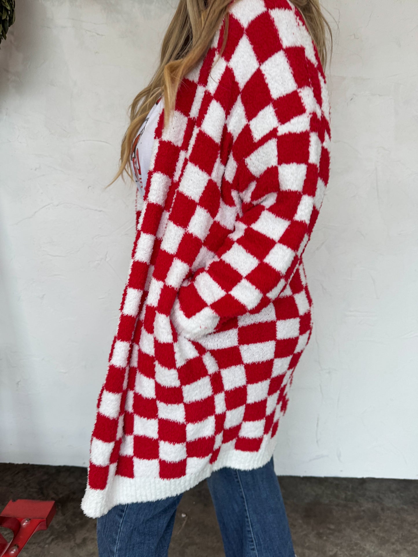 Red/White Checkered Cloud Cardigan