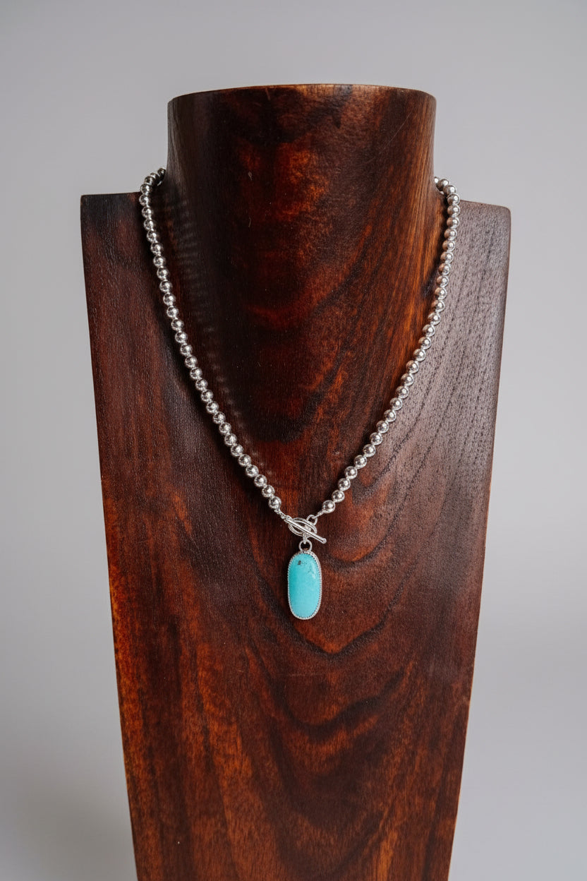 Boling Silver Pearl and Turquoise Toggle Necklace